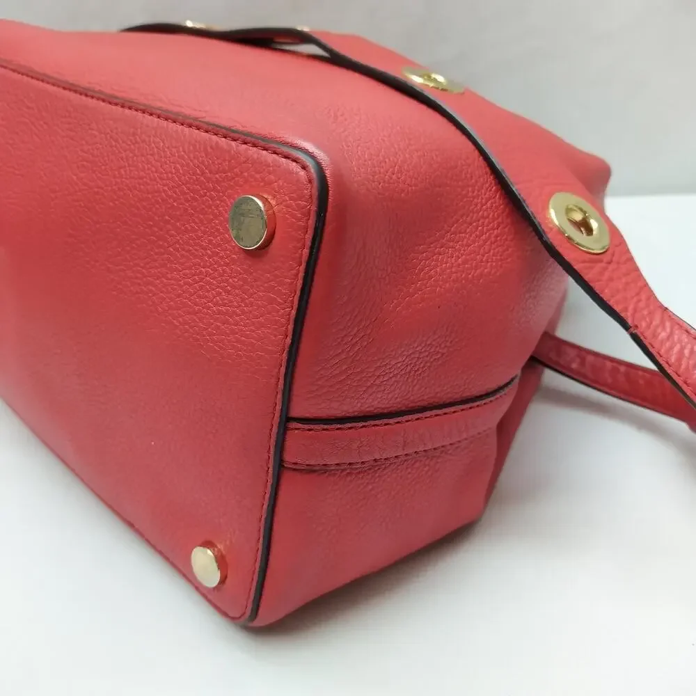 Michael Kors Brooklyn Red Leather Tassel Double Handle Satchel Shoulder Bag